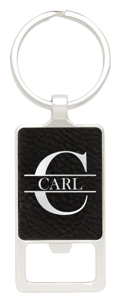 Black Leatherette Keychain - Bottle Opener