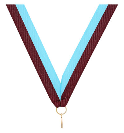 Maroon / Light Blue V Neck Ribbon